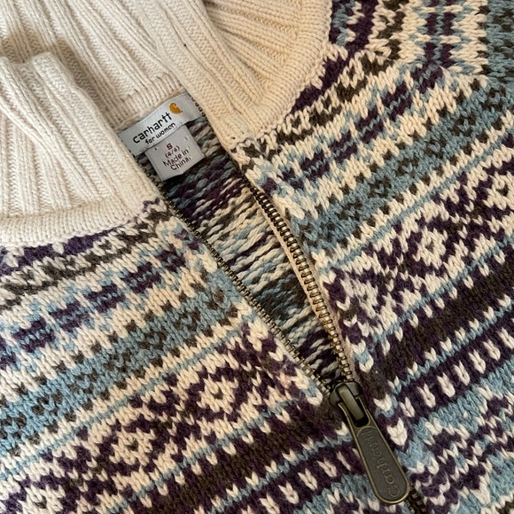 Carhartt Fair Isle Wool Blend Zipper Cardigan Sweater Size Women’s Small - Picture 6 of 9